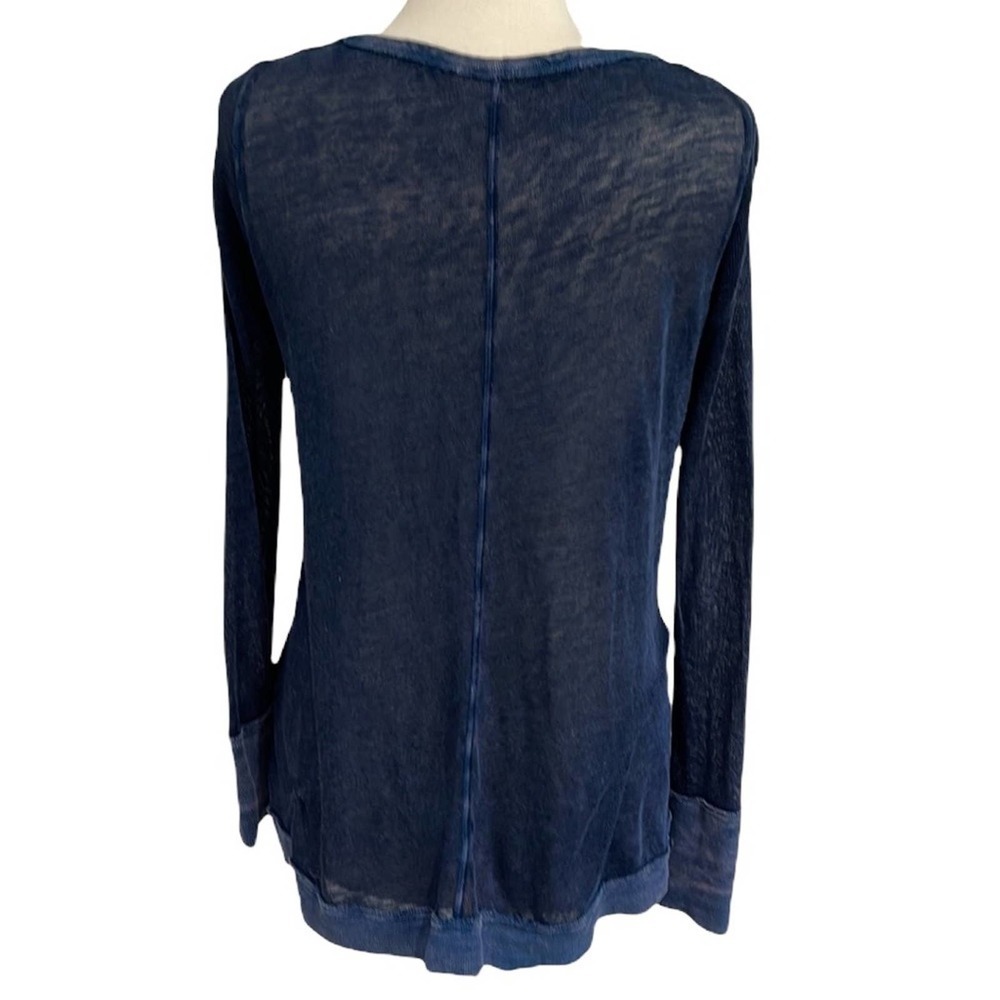 FREE People Open Weave Linen Blend Henley Tunic Top Oversized SZ XS NAVY - Picture 2 of 9